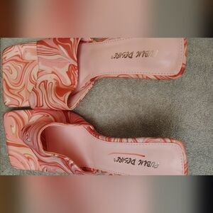 Pink Swirl Print Squared Toe Heeled Mules